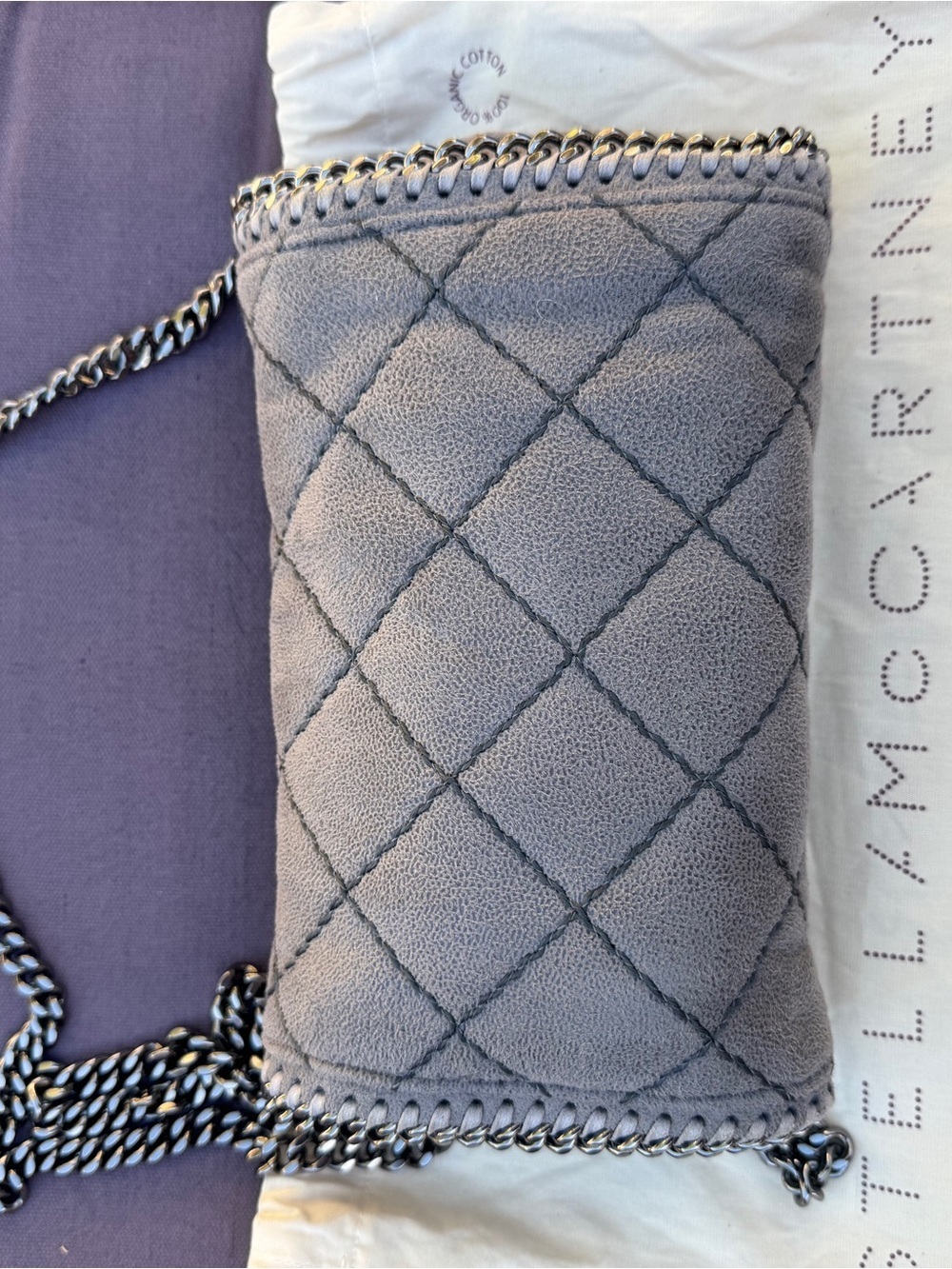 Stella McCartney Falabella Mini Quilted Vegan Suede Crossbody Gray VGUC - Picture 10 of 16